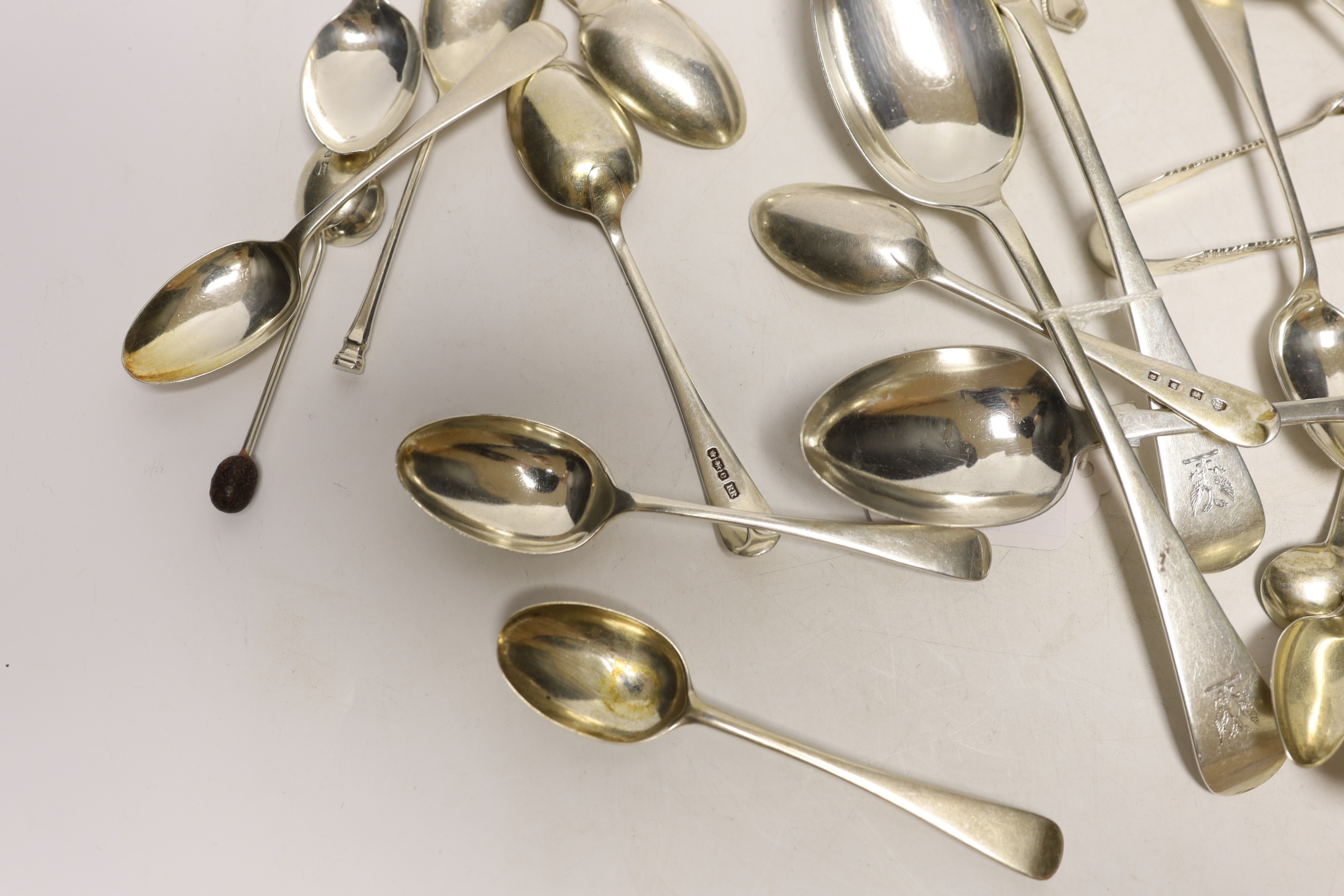 A quantity of assorted mainly silver flatware including teaspoons, table spoons, condiment spoons etc.